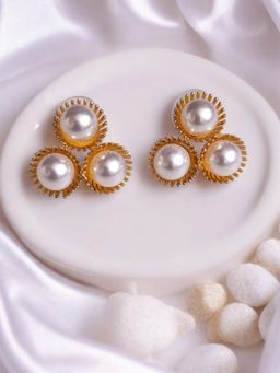 XAGO - Le Diana Gold Plated, Pearl Studded Stud Earrings