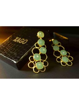 XAGO - Noah Gold Plated Rose Cut Aqua Chalcedony Contemporary Drop Earrings