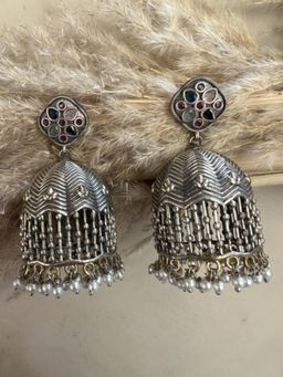 XAGO - Le Elena Silver-Toned Floral Shaped Jhumka Earrings