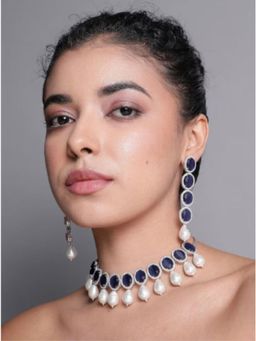 XAGO - Le Libena Rhodium-Plated and Blue Beaded Ad-Studded Handcrafted Jewellery Set
