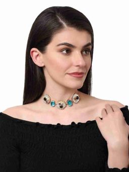 XAGO - Shivera Choker Necklace With Blue Topaz, Mother Of Pearl and Amethyst