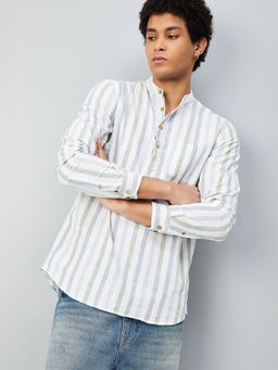 max - White Pure Cotton Stripes Print Short Kurta