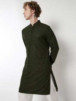 max - Green Rayon Embroidered Kurta