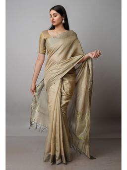 Unnati Silks - Brandon Beige Chanderi Handloom Saree with Unstitched Blouse