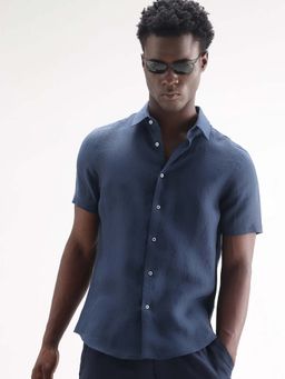 Rare Rabbit - Men Poist Navy Blue Primary Shirt