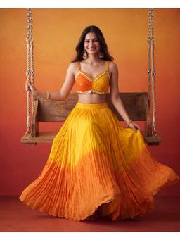 "Two Sisters" by Gyans - Dual-Tone Sunset Ombre Lehenga with Blouse & Dupatta
