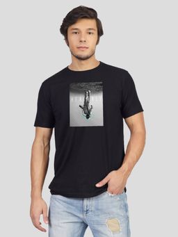 Greylongg - Black Men Graphic Round Neck T-Shirt