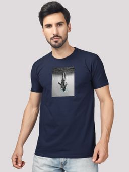 Greylongg - Navy Blue Men Graphic Round Neck T-Shirt