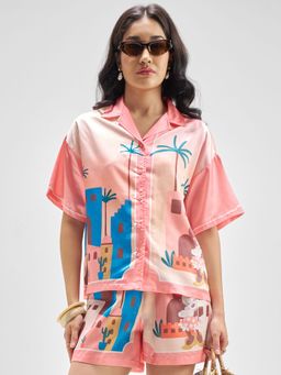 TOKYO TALKIES - Peach Disney Mickey Graphic Printed Satin Co-Ord Set
