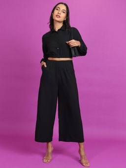 TOKYO TALKIES - Black Solid Crop Co-Ord Set