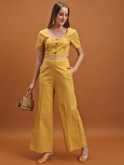 TOKYO TALKIES - Yellow Cotton Solid Square Neck Co-Ord Set