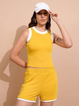 TOKYO TALKIES - Yellow Solid Round-Neck Sleeveless Co-Ord Set