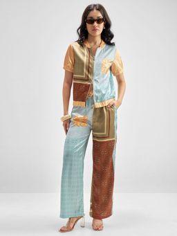 TOKYO TALKIES - Multi-Color Printed Colorblock Co-Ord Set