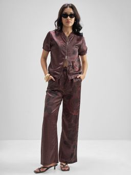 TOKYO TALKIES - Chocolate Brown Printed Zipper Co-Ord Set