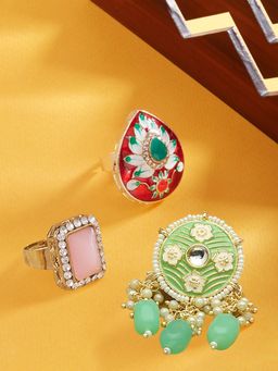 Zaveri Pearls - Set of 3 Multicolor Meenakari Floral Design Ethnic Rings-ZPFK14527