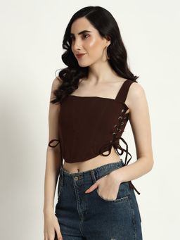 SUGERCANDY - Coffee Side Knot Corset Crop Top