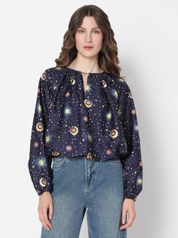 VERO MODA - Navy Blue Printed Top