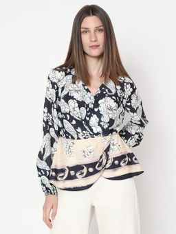 VERO MODA - Black Mixed Print Wrap Top