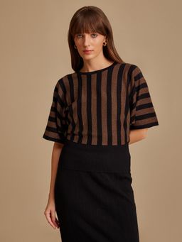 Kazo - Striped Batwing Sleeves Winter Top