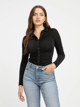 Guess - Women Black Solid Collar Neck Full Sleeves Shirt