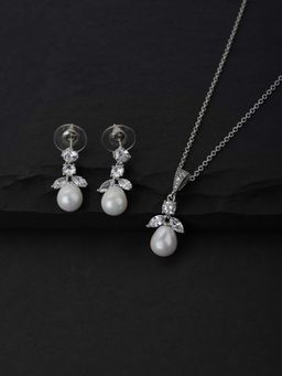 Carlton London - White and Silver-Toned Rhodium-Plating Jewellery Set