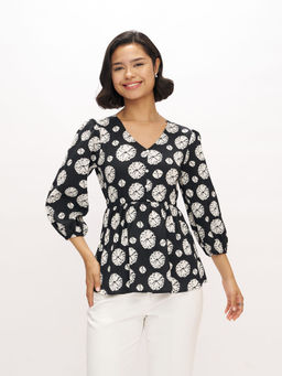 Aask - Womens Polyester Printed Black Color Regular Top