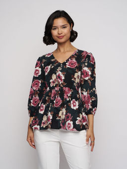 Aask - Womens Polyester Floral Black Color Regular Top