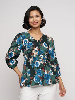 Aask - Womens Polyester Floral Green Color Regular Top