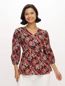 Aask - Womens Polyester Printed Black Color Regular Top