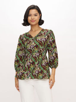 Aask - Womens Polyester Printed Purple Color Regular Top