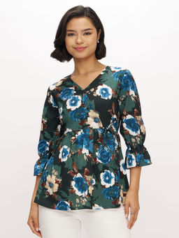 Aask - Womens Polyester Floral Green Color Regular Top