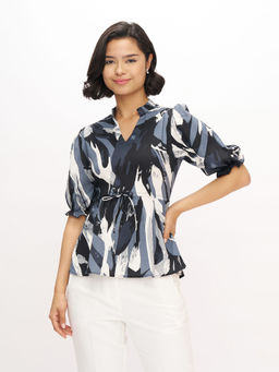Aask - Womens Polyester Printed Black Color Regular Top