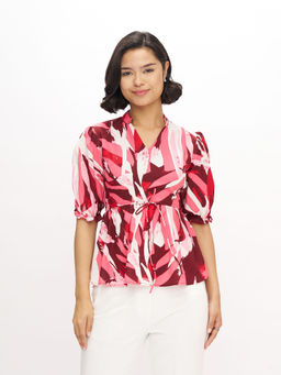 Aask - Womens Polyester Printed Maroon Color Regular Top