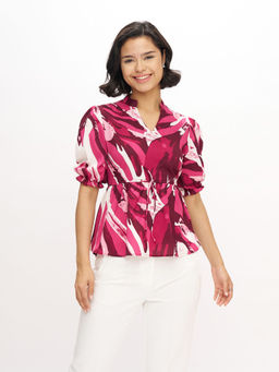Aask - Womens Polyester Printed Wine Color Regular Top