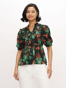 Aask - Womens Polyester Floral Green Color Regular Top