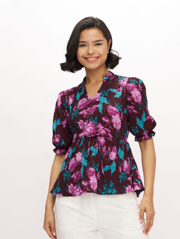 Aask - Womens Polyester Floral Wine Color Regular Top