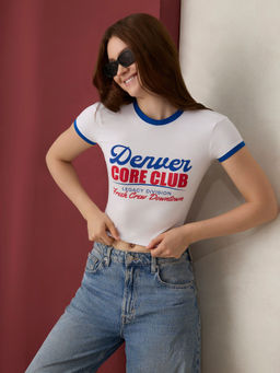 Outzidr - White Cotton Graphic Cropped Casual Wear T-Shirt