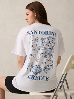 Outzidr - White Cotton Oversized Street Wear T-Shirt With Graphic