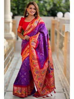 SGF11 - Purple Kanjeevaram Paithani Pure Soft Silk Saree with Unstitched Blouse