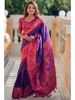 SGF11 - Purple Kanjeevaram Paithani Pure Soft Silk Saree with Unstitched Blouse