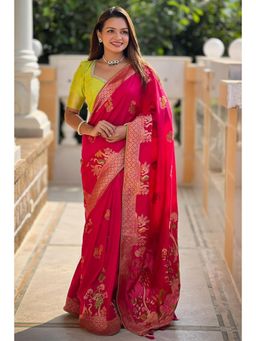 SGF11 - Pink Kanjeevaram Pure Soft Silk Saree with Unstitched Blouse
