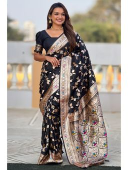 SGF11 - Black Kanjeevaram Pure Soft Silk Saree with Unstitched Blouse
