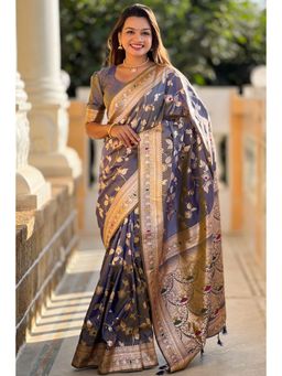 SGF11 - Grey Kanjeevaram Pure Soft Silk Saree with Unstitched Blouse