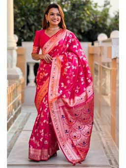 SGF11 - Pink Kanjeevaram Pure Soft Silk Saree with Unstitched Blouse