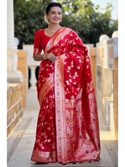 SGF11 - Red Kanjeevaram Pure Soft Silk Saree with Unstitched Blouse