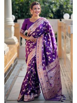 SGF11 - Purple Kanjeevaram Pure Soft Silk Saree with Unstitched Blouse
