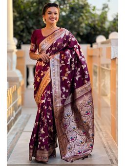 SGF11 - Wine Kanjeevaram Pure Soft Silk Saree with Unstitched Blouse
