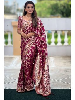 SGF11 - Wine Kanjeevaram Pure Soft Silk Saree with Unstitched Blouse