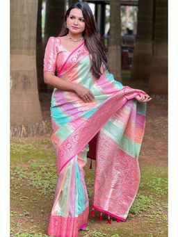 SGF11 - Pink Kanjeevaram Pure Soft Silk Saree with Unstitched Blouse