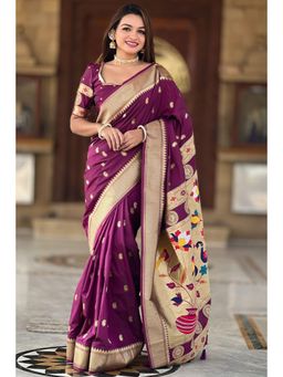 SGF11 - Wine Kanjeevaram Paithani Pure Soft Silk Saree with Unstitched Blouse